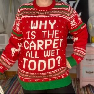 Oh My Sweater Why is the carpet wet Todd? Ugly Christmas Holiday Knit X-Large